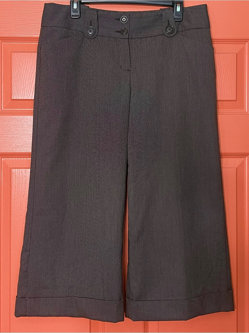 Express Editor Wide Cuff Leg Button Waist Crop Trousers Dark Brown Women’s 12